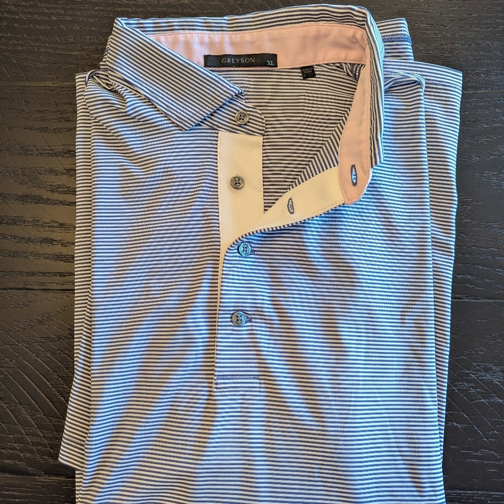 Greyson Men's Polo Shirt - Navy and White Stripes